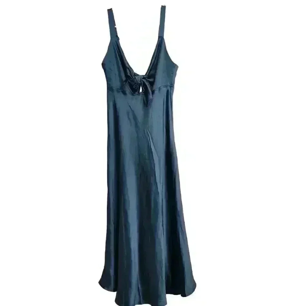 NWT Selfie Leslie Womens Sleeveless Perfect Day Satin Midi Dress Teal Small - Picture 2 of 6